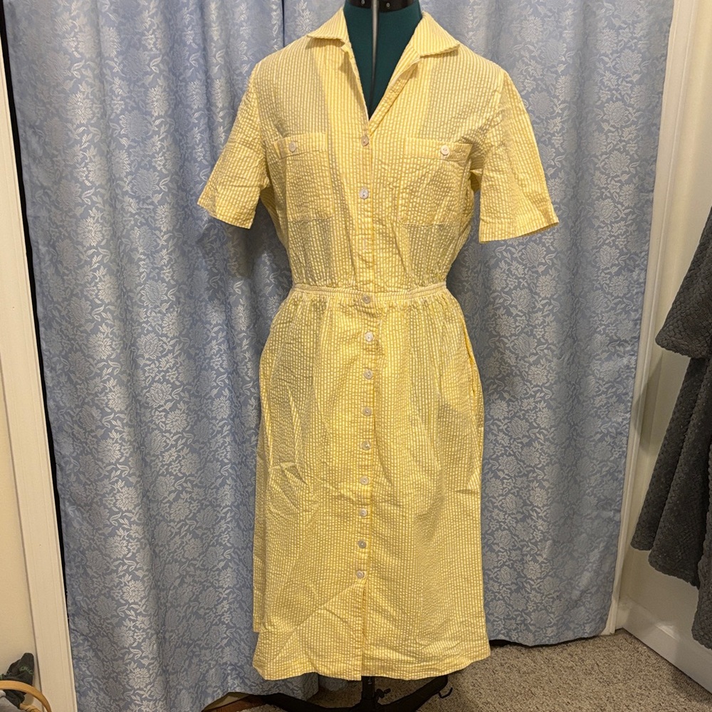 Norm Thompson Yellow Seersucker Midi Dress
